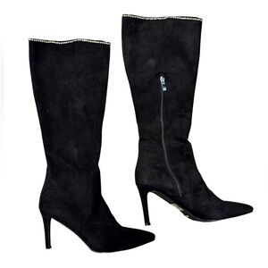 Brea Stiletto Heel Mid Calf Boots, Rhinestone Embellishments, Black, Size 8